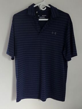 Under Armour The Playoff Polo Men’s Navy Striped Shirt Medium